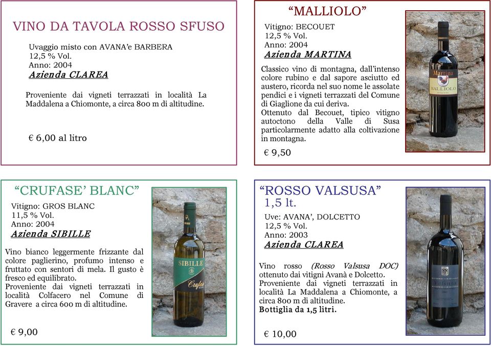 Ottenuto dal Becouet, tipico vitigno autoctono della Valle di Susa CRUFASE BLANC Vitigno: GROS BLANC 11,5 % Vol.