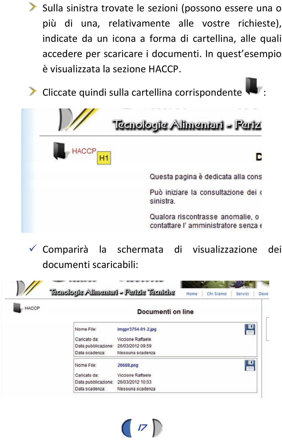 scaricare i documenti. In quest esempio è visualizzata la sezione HACCP.