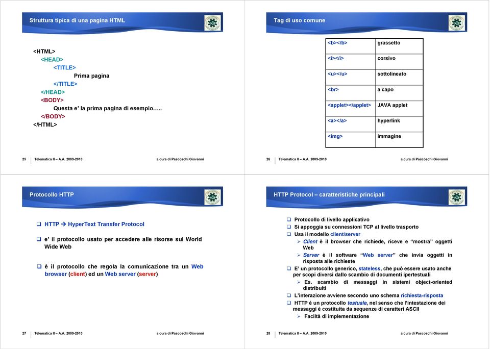 principali HTTP HyperText Transfer Protocol e il protocollo usato per accedere alle risorse sul World Wide Web è il protocollo che regola la comunicazione tra un Web browser (client) ed un Web server