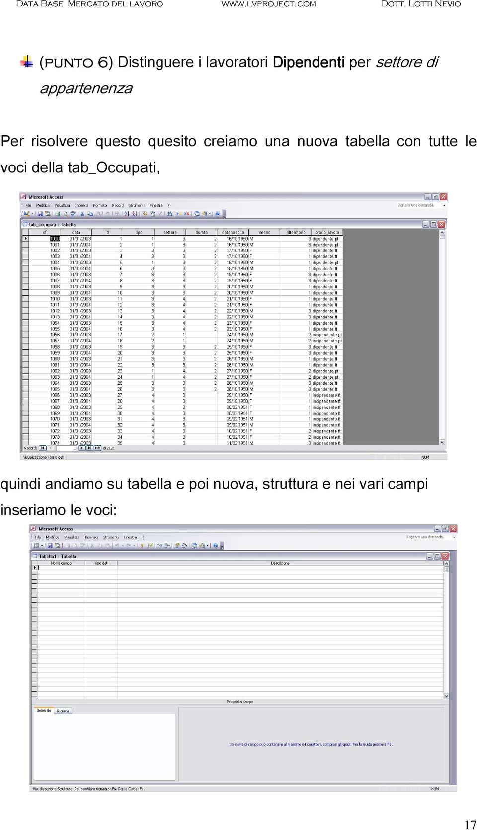 tabella con tutte le voci della tab_occupati, quindi andiamo su