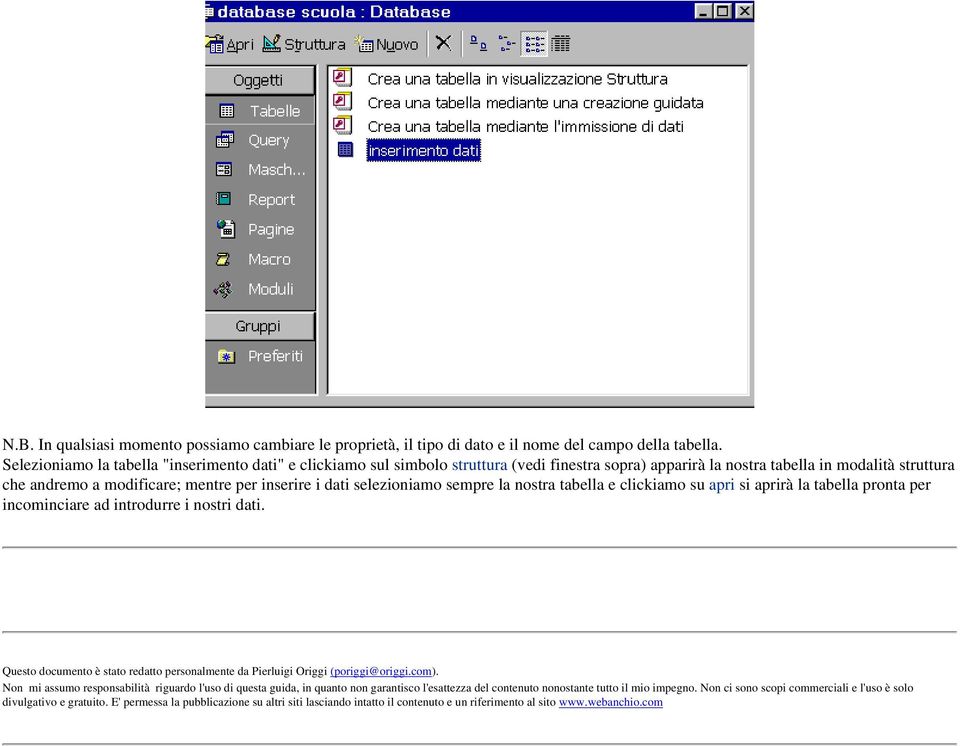 dati selezioniamo sempre la nostra tabella e clickiamo su apri si aprirà la tabella pronta per incominciare ad introdurre i nostri dati.