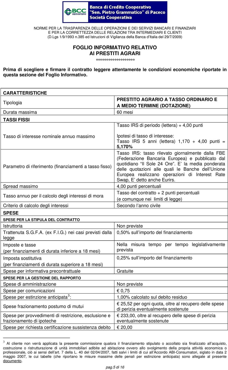 annuo massimo Parametro di riferimento (finanziamenti a tasso fisso) Spread massimo Tasso annuo per il calcolo degli interessi di mora Criterio di calcolo degli interessi SPESE SPESE PER LA STIPULA