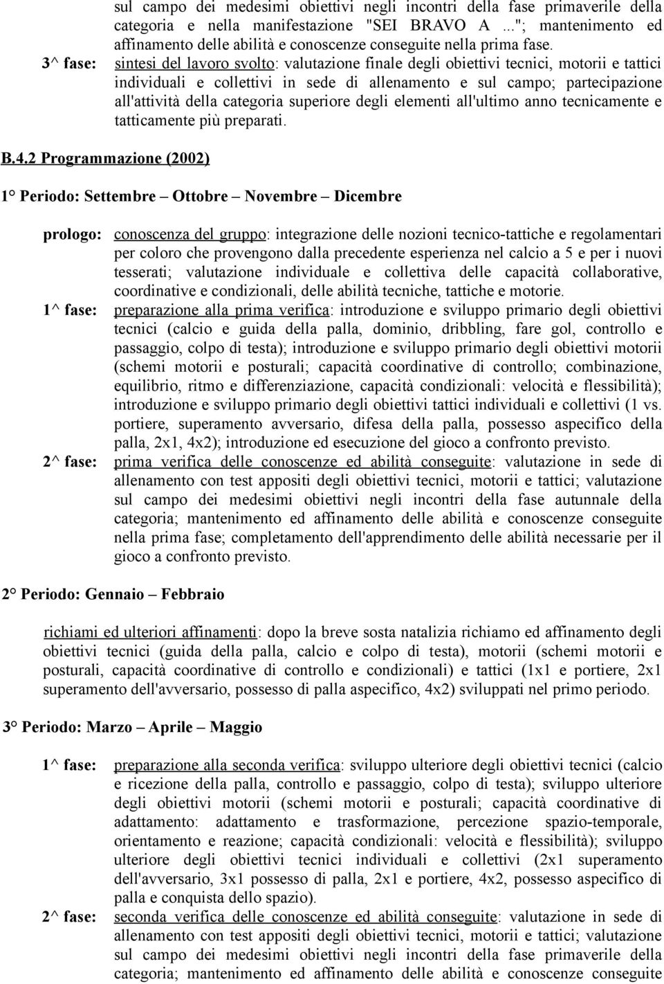 sintesi del lavoro svolto: valutazione finale degli obiettivi tecnici, motorii e tattici individuali e collettivi in sede di allenamento e sul campo; partecipazione all'attività della categoria