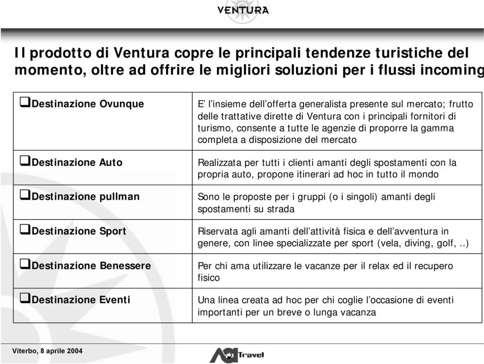 turismo, consente a tutte le agenzie di proporre la gamma completa a disposizione del mercato Realizzata per tutti i clienti amanti degli spostamenti con la propria auto, propone itinerari ad hoc in