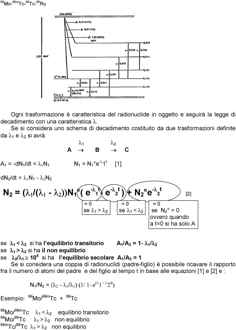 2 = (λ 1 /(λ 1 - λ 2 ))N 1 ( e -λ t 1 - e -λ t 2 ) + N 2 e -λ t 2 = 0 = 0 = 0 se λ 1 > λ 2 se λ 1 < λ 2 se N 2 = 0 ovvero quando a t=0 si ha solo A [2] se λ 1 < λ 2 si ha l equilibrio transitorio A 1