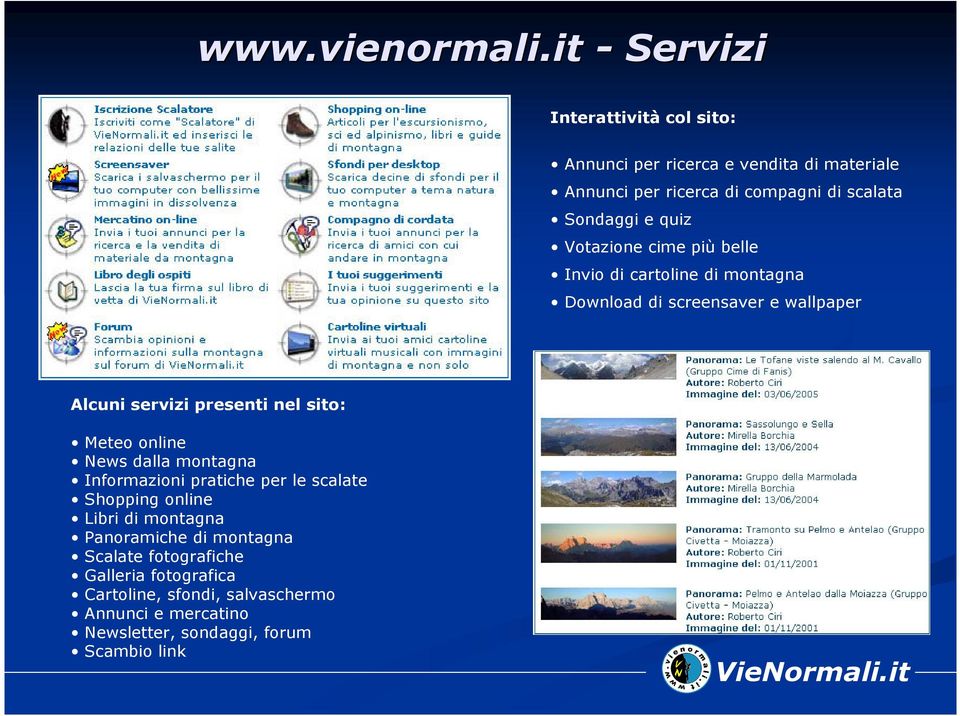 quiz Votazione cime più belle Invio di cartoline di montagna Download di screensaver e wallpaper Alcuni servizi presenti nel sito: