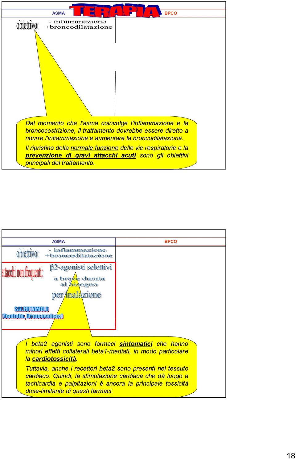 ASMA TRATTAMENTO I beta2 agonisti sono farmaci sintomatici che hanno minori effetti collaterali beta1-mediati, in modo particolare la cardiotossicità.