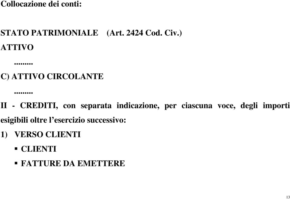 .. II - CREDITI, con separata indicazione, per ciascuna voce,