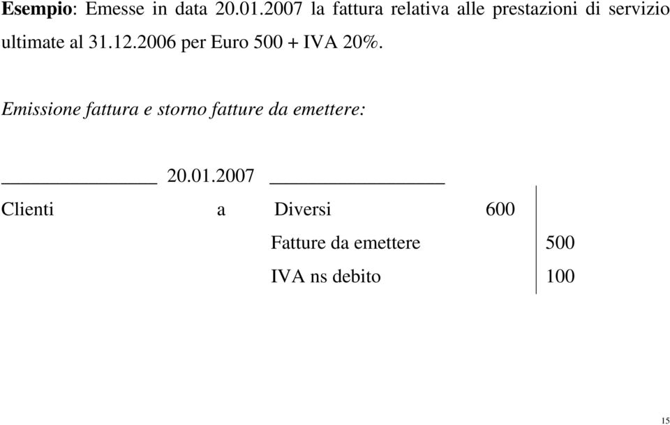 al 31.12.2006 per Euro 500 + IVA 20%.