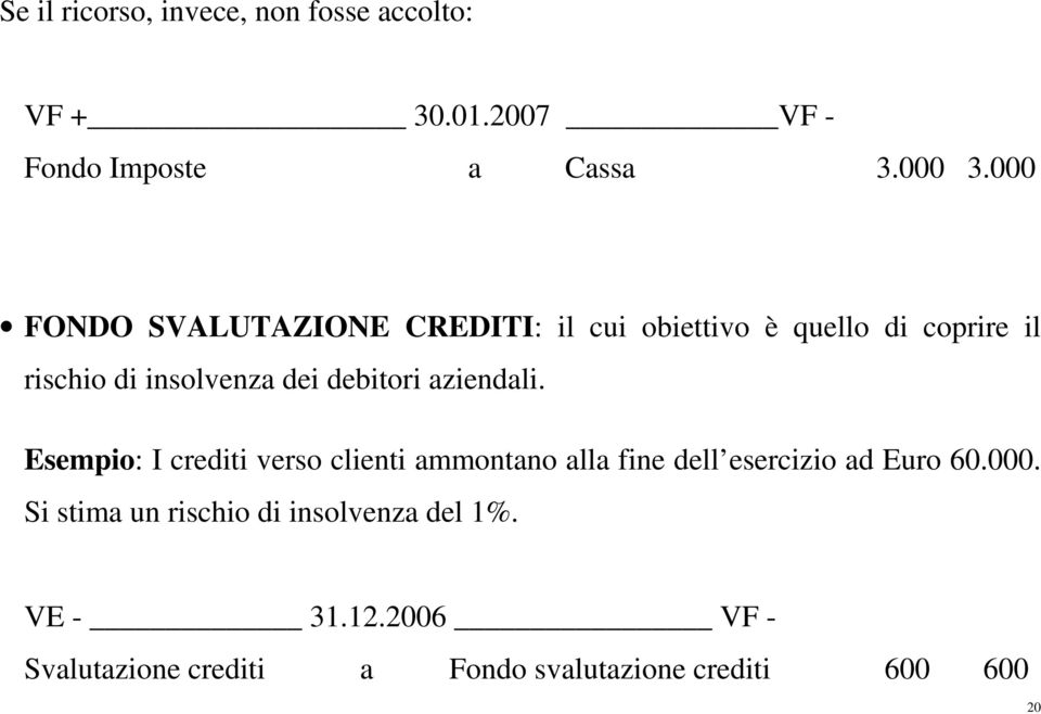 debitori aziendali. Esempio: I crediti verso clienti ammontano alla fine dell esercizio ad Euro 60.000.