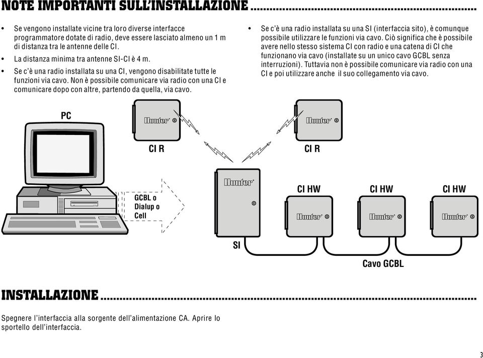 Non è possibile comunicare via radio con una CI e comunicare dopo con altre, partendo da quella, via cavo.