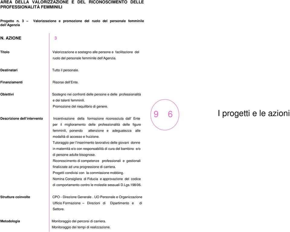 Obiettivi Sostegno nei confronti delle persone e delle professionalità e dei talenti femminili. Promozione del riequilibrio di genere.