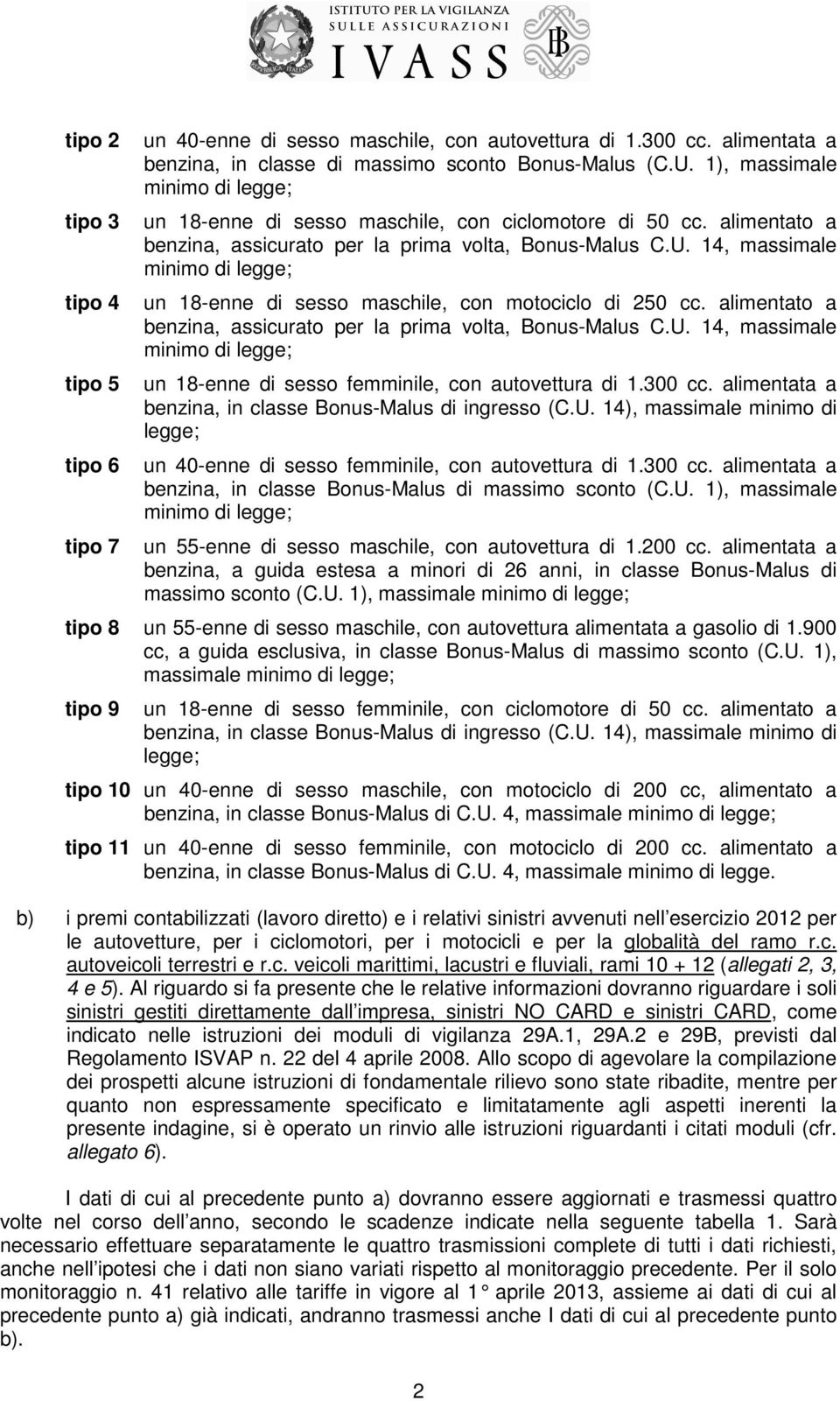 14, massimale minimo di legge; un 18-enne di sesso maschile, con motociclo di 250 cc. alimentato a benzina, assicurato per la prima volta, Bonus-Malus C.U.