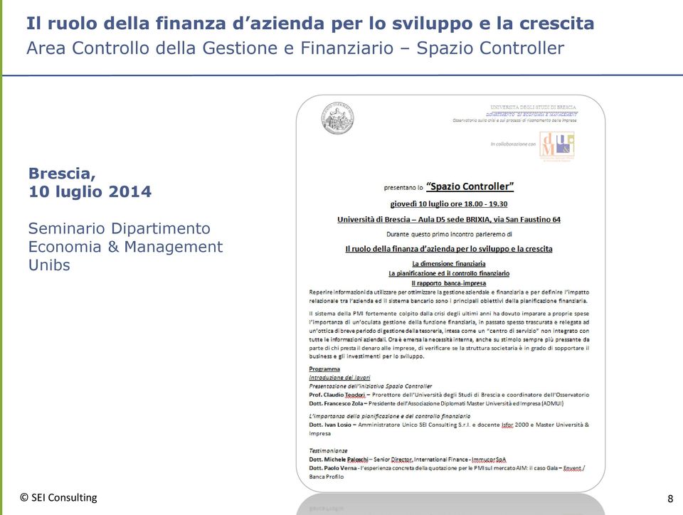 Finanziario Spazio Controller Brescia, 10 luglio