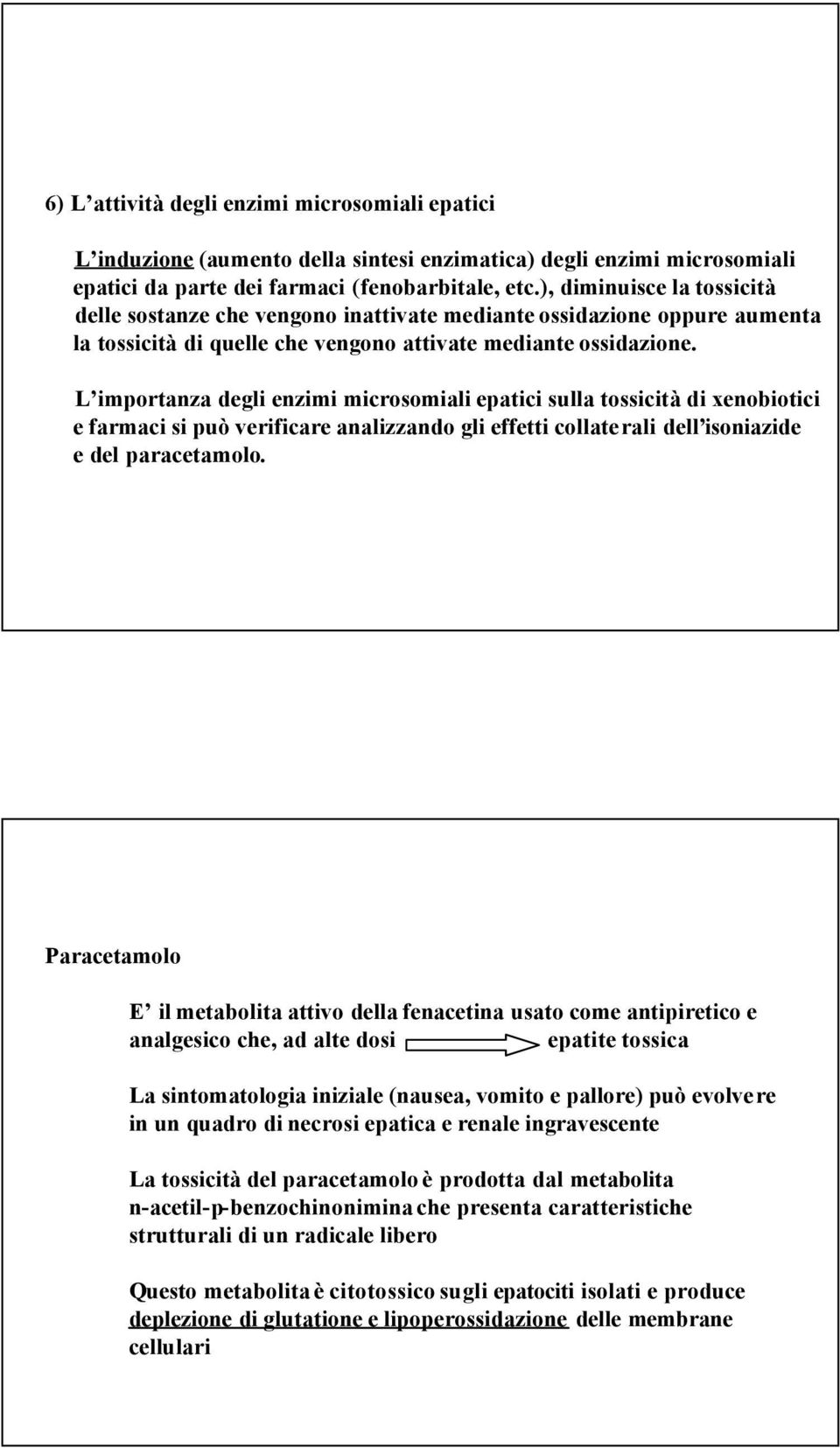 L importanza degli enzimi microsomiali epatici sulla tossicità di xenobiotici e farmaci si può verificare analizzando gli effetti collaterali dell isoniazide e del paracetamolo.