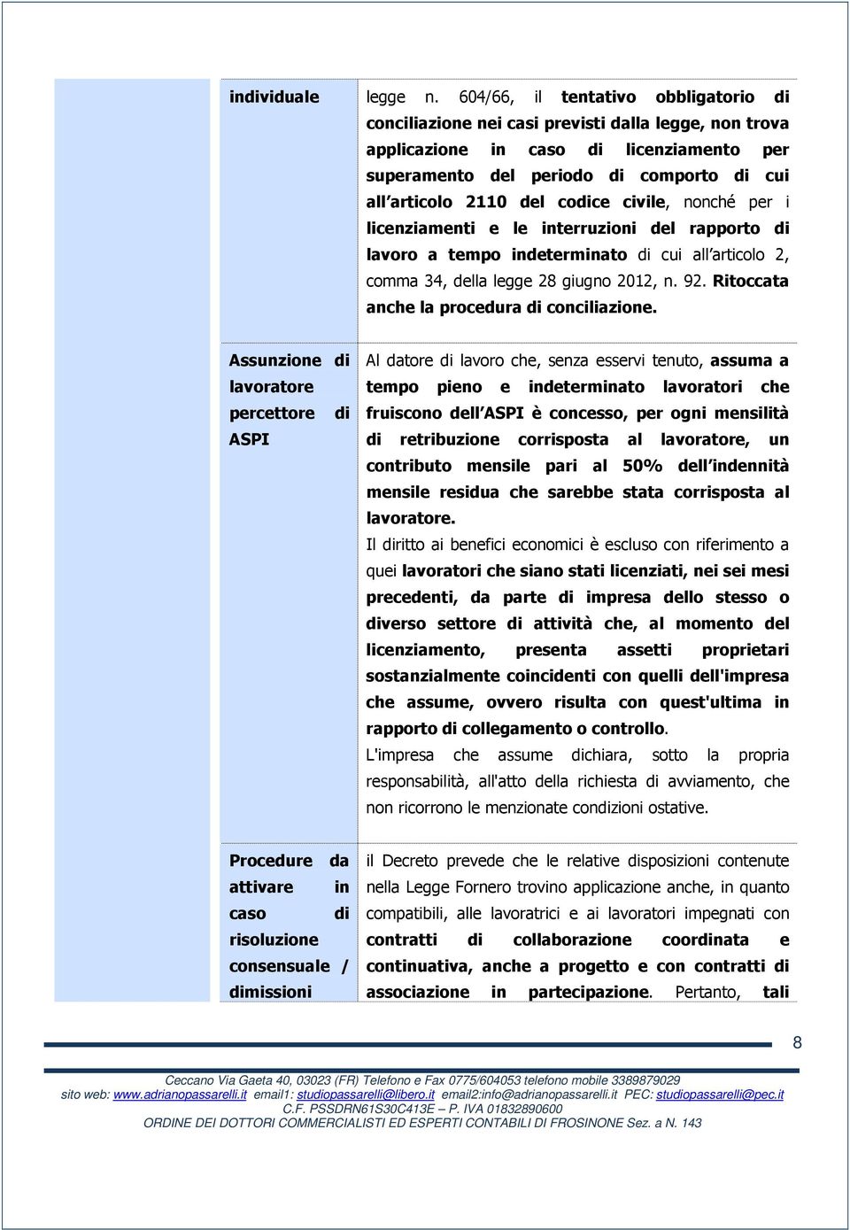 codice civile, nonché per i licenziamenti e le interruzioni del rapporto di lavoro a tempo indeterminato di cui all articolo 2, comma 34, della legge 28 giugno 2012, n. 92.