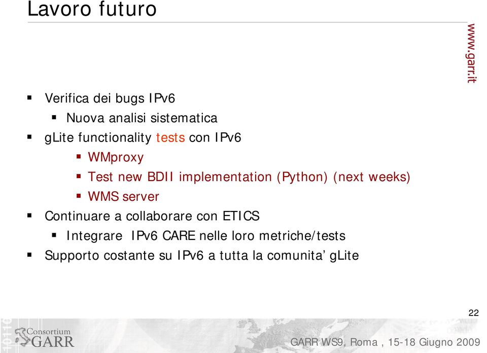 (next weeks) WMS server Continuare a collaborare con ETICS Integrare IPv6