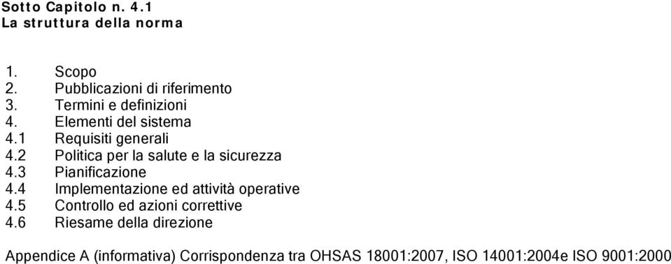 2 Politica per la salute e la sicurezza 4.3 Pianificazione 4.4 Implementazione ed attività operative 4.