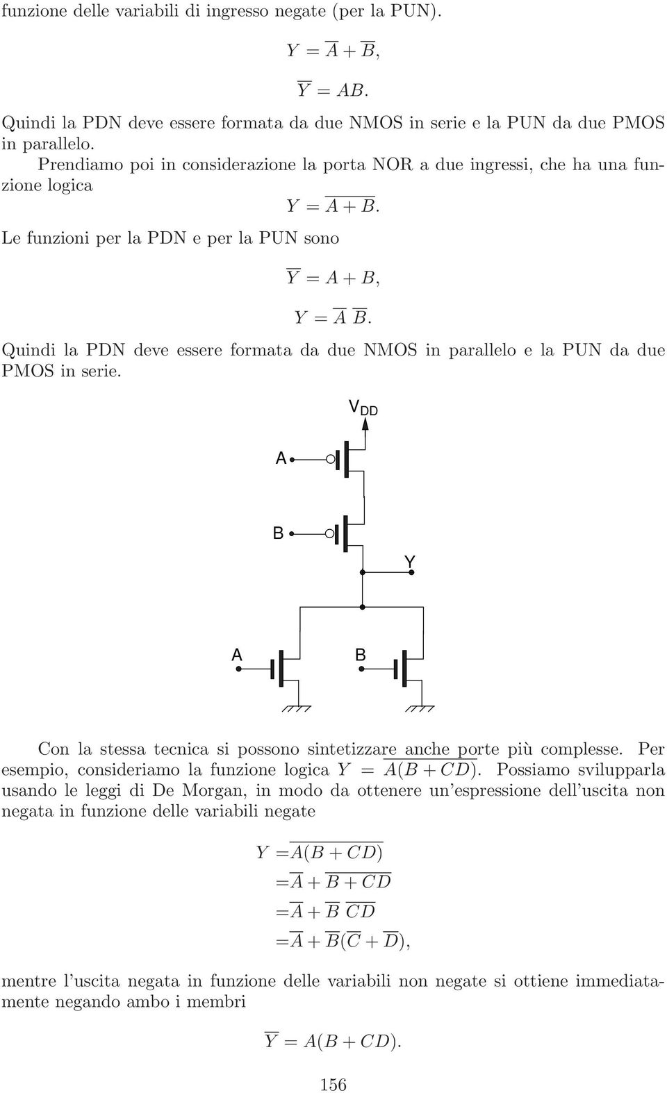 Quindi la PDN deve essere formata da due NMOS in parallelo e la PUN da due PMOS in serie. Y Con la stessa tecnica si possono sintetizzare anche porte più complesse.