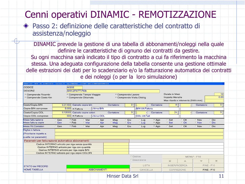 Su ogni macchina sarà indicato il tipo di contratto a cui fa riferimento la macchina stessa.