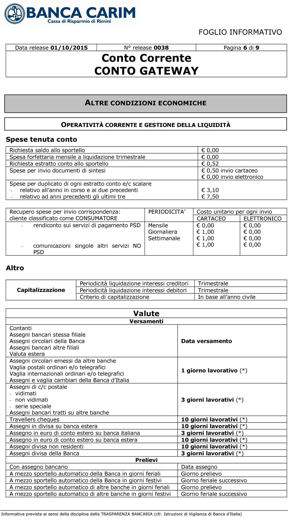 e/c scalare - relativo all anno in corso e ai due precedenti - relativo ad anni precedenti gli ultimi tre 3,10 7,50 Recupero spese per invio corrispondenza: cliente classificato come CONSUMATORE -