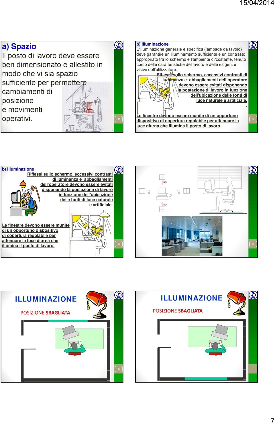 conto delle caratteristiche del lavoro e delle esigenze visive dell'utilizzatore.