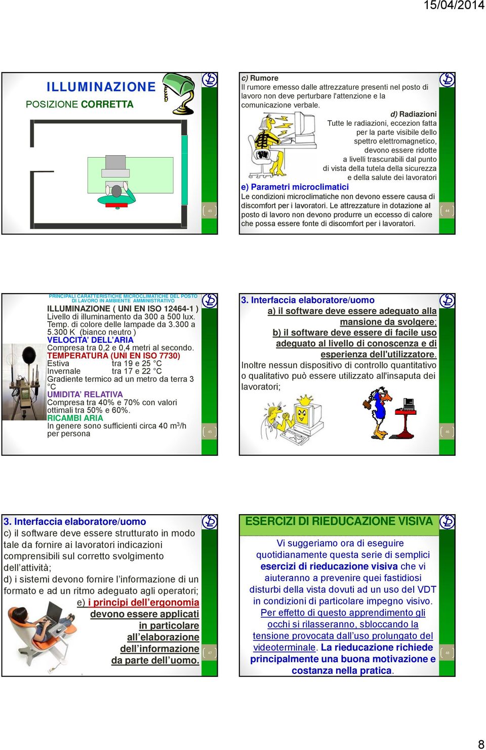 della salute dei lavoratori e) Parametri microclimatici Le condizioni microclimatiche non devono essere causa di discomfort per i lavoratori.