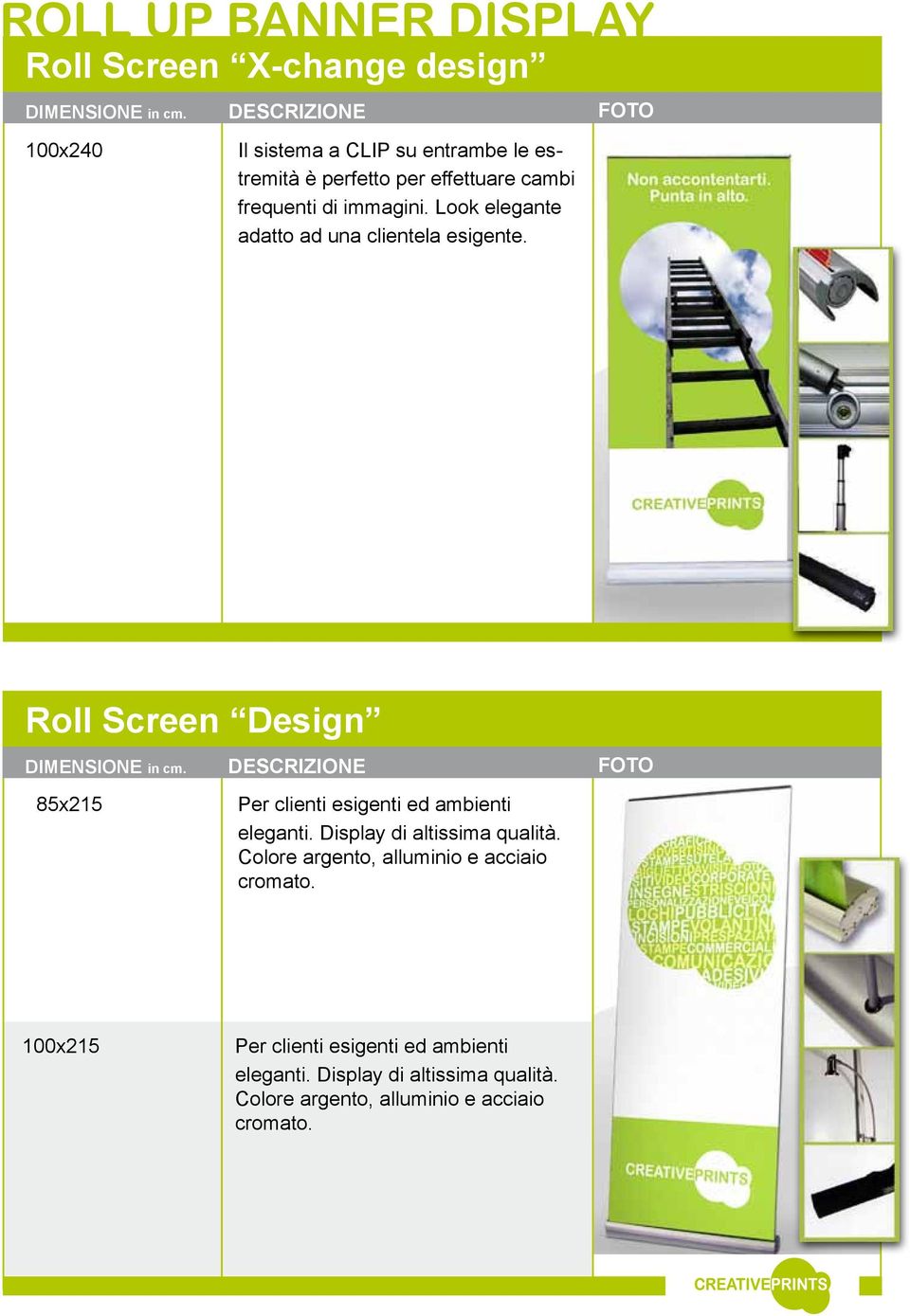 Look elegante adatto ad una clientela esigente. Roll Screen Design DIMENSIONE in cm.