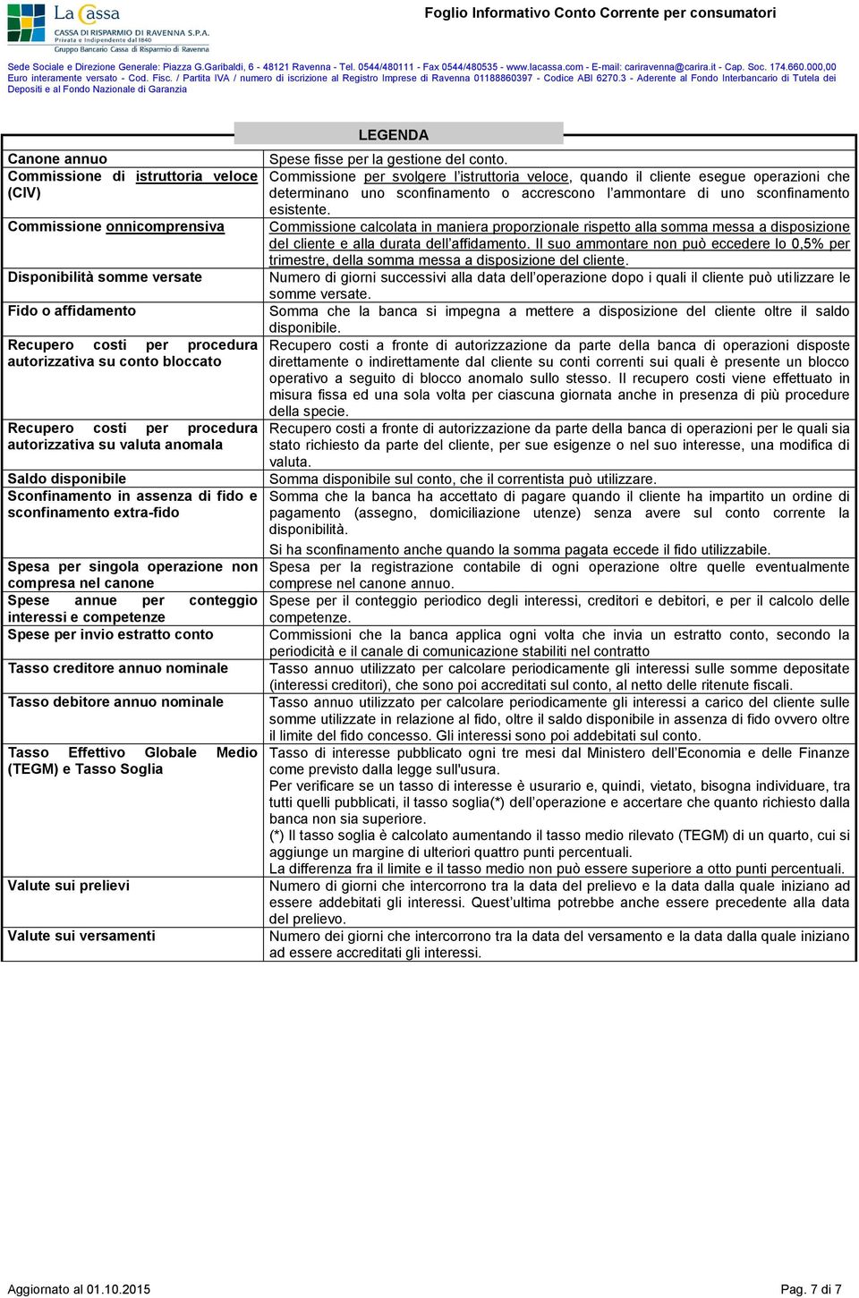 conteggio interessi e competenze Spese per invio estratto conto Tasso creditore annuo nominale Tasso debitore annuo nominale Tasso Effettivo Globale Medio (TEGM) e Tasso Soglia Valute sui prelievi