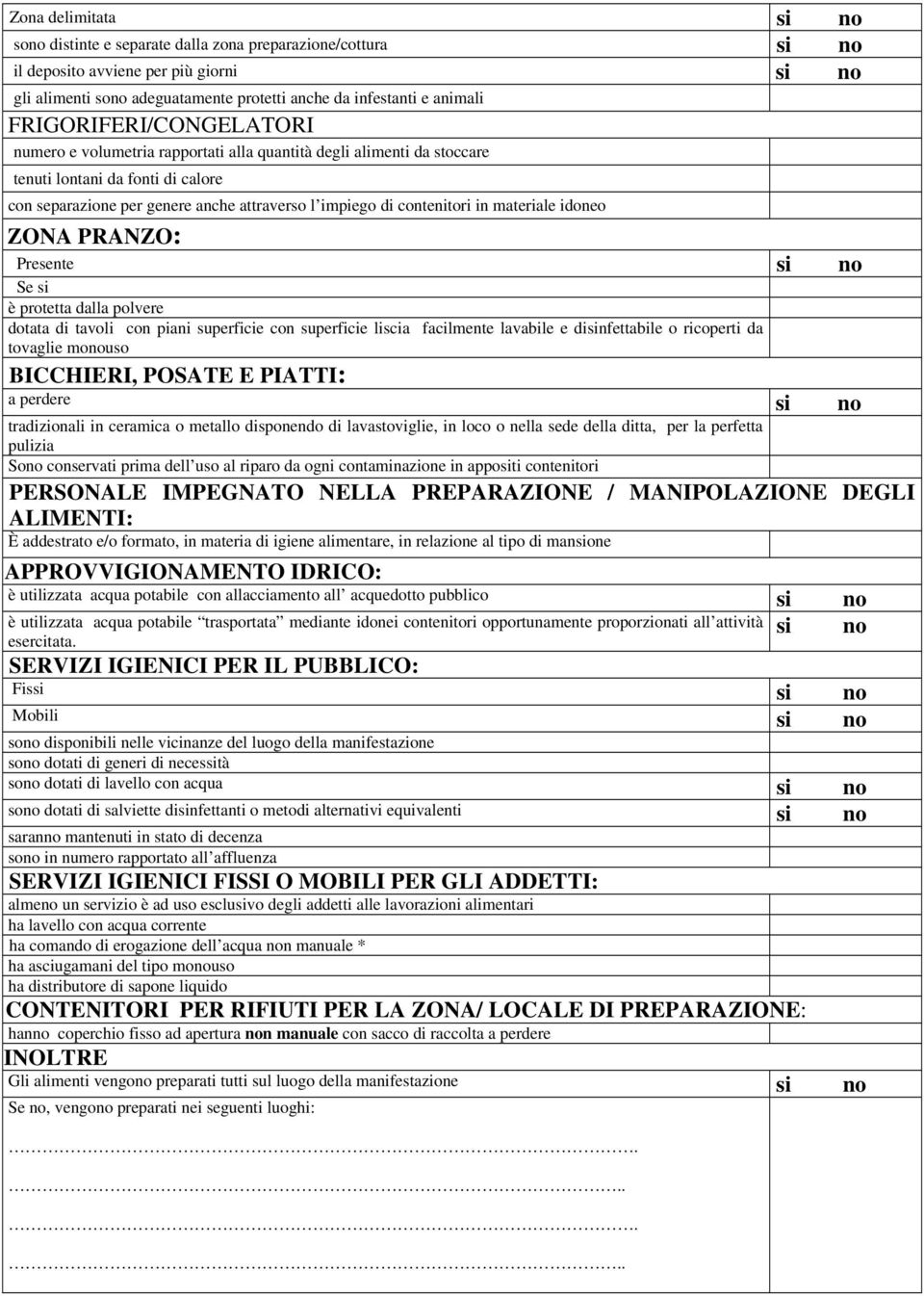 in materiale idoneo ZONA PRANZO: Presente si no Se si è protetta dalla polvere dotata di tavoli con piani superficie con superficie liscia facilmente lavabile e disinfettabile o ricoperti da tovaglie