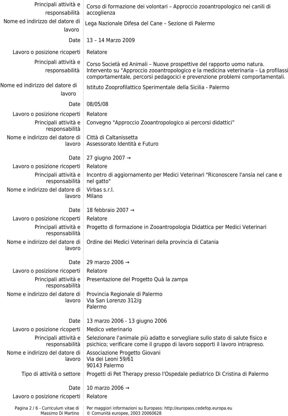 Istituto Zooprofilattico Sperimentale della Sicilia - Palermo 08/05/08 Convegno "Approccio Zooantropologico ai percorsi didattici Città di Caltanissetta Assessorato Identità e Futuro 27 giugno 2007