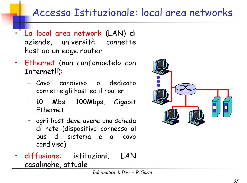 !): Cavo condiviso o dedicato connette gli host ed il router 10 Mbs, 100Mbps, Gigabit Ethernet ogni