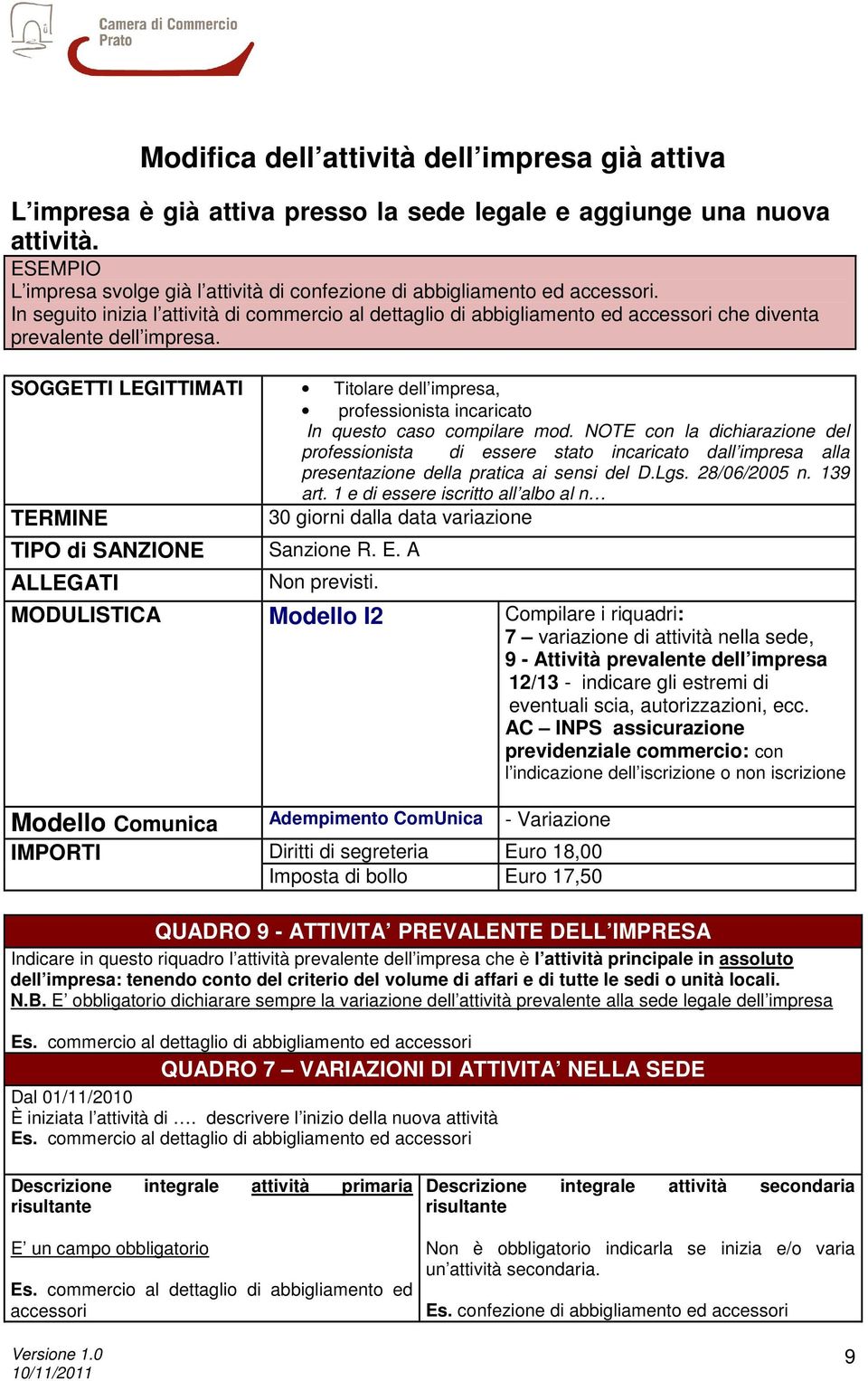 professionista di essere stato incaricato dall impresa alla presentazione della pratica ai sensi del D.Lgs. 28/06/2005 n. 139 art.