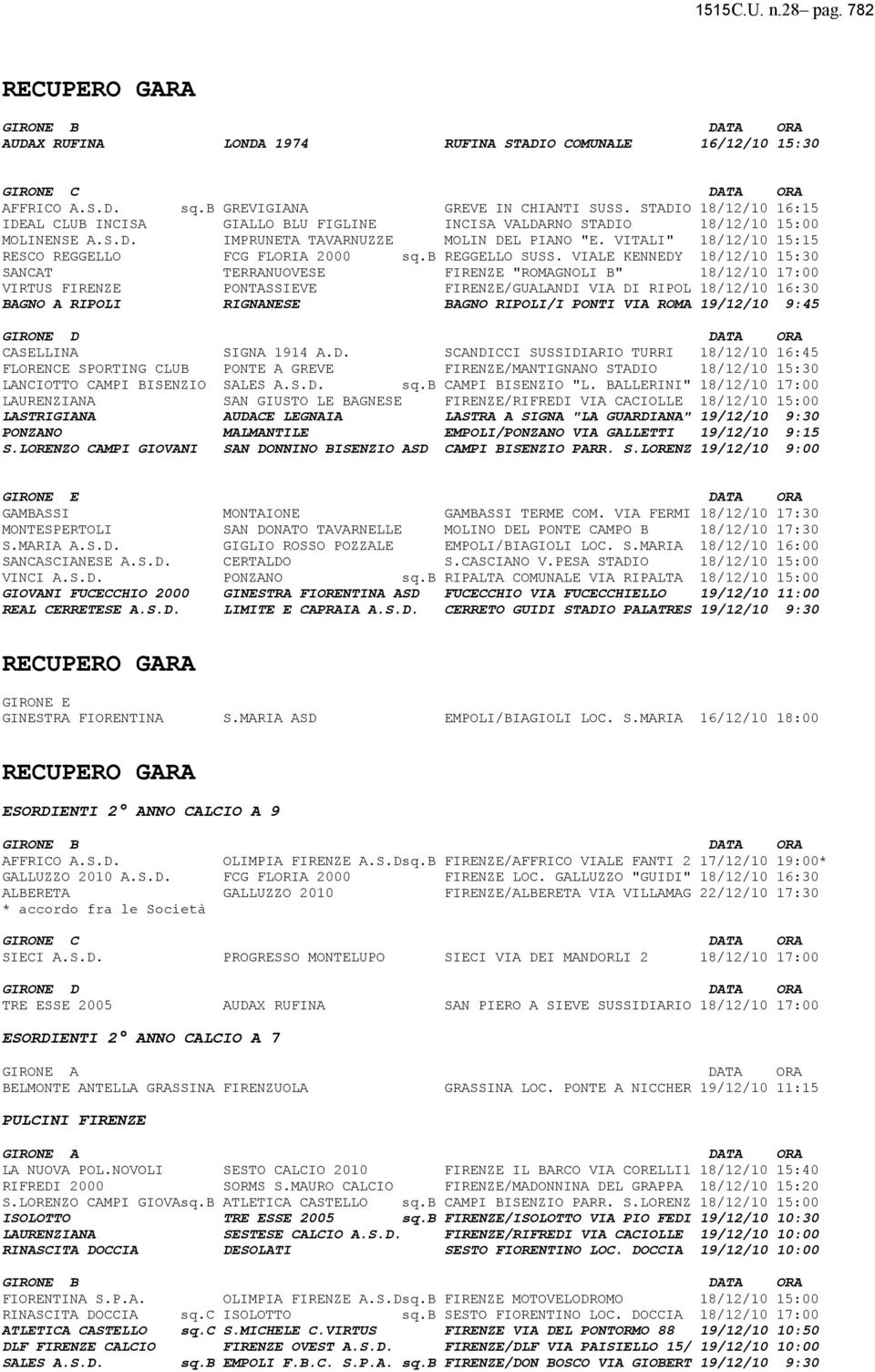 VITALI" 18/12/10 15:15 RESCO REGGELLO FCG FLORIA 2000 sq.b REGGELLO SUSS.