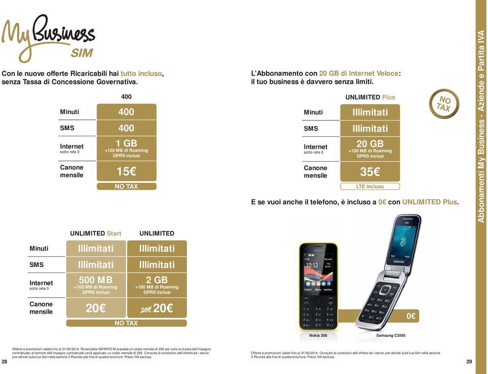 Minuti SMS UNLIMITED Plus Illimitati Illimitati 20 GB +100 MB di Roaming GPRS inclusi mensile 35 LTE incluso NO TAX E se vuoi anche il telefono, è incluso a con UNLIMITED Plus.