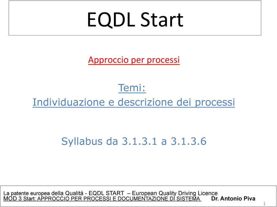 1.3.1 a 3.1.3.6 La patente europea della Qualità - EQDL START