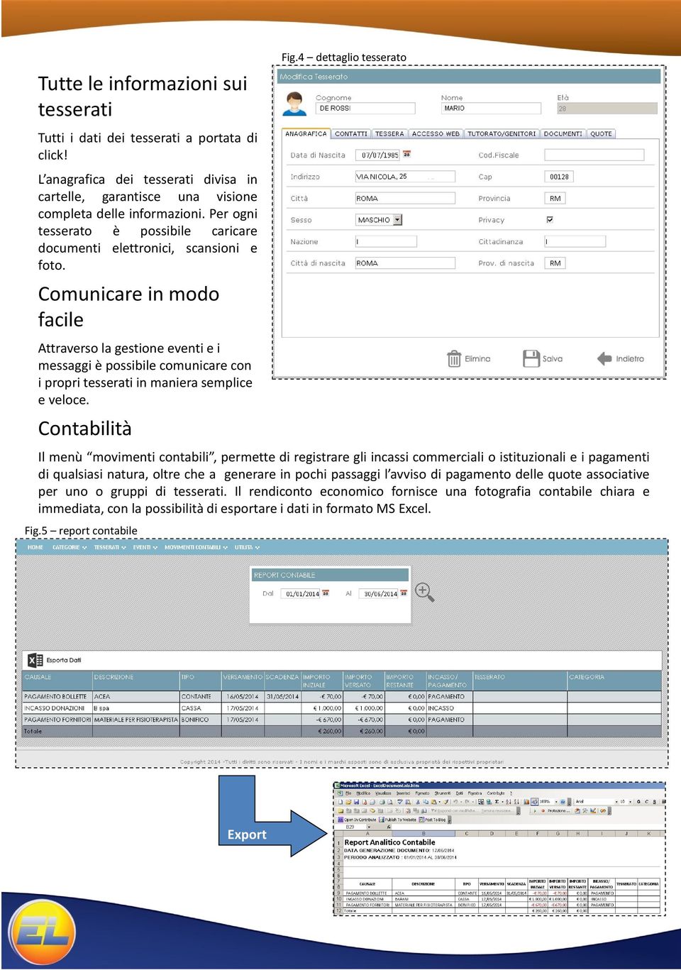 Comunicare in modo facile Attraverso la gestione eventi e i messaggi è possibile comunicare con i propri tesserati in maniera semplice e veloce. Contabilità Fig.