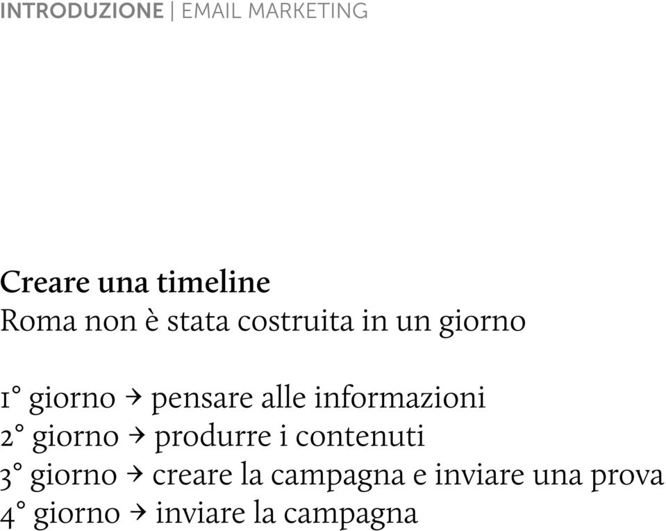 informazioni 2 giorno produrre i contenuti 3 giorno