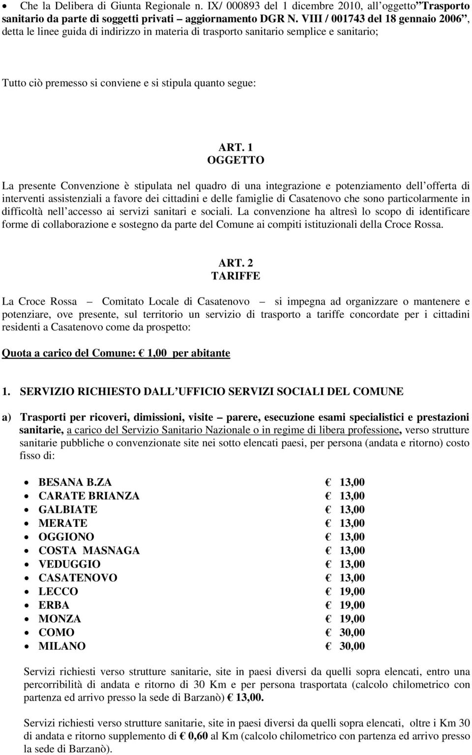 1 OGGETTO La presente Convenzione è stipulata nel quadro di una integrazione e potenziamento dell offerta di interventi assistenziali a favore dei cittadini e delle famiglie di Casatenovo che sono