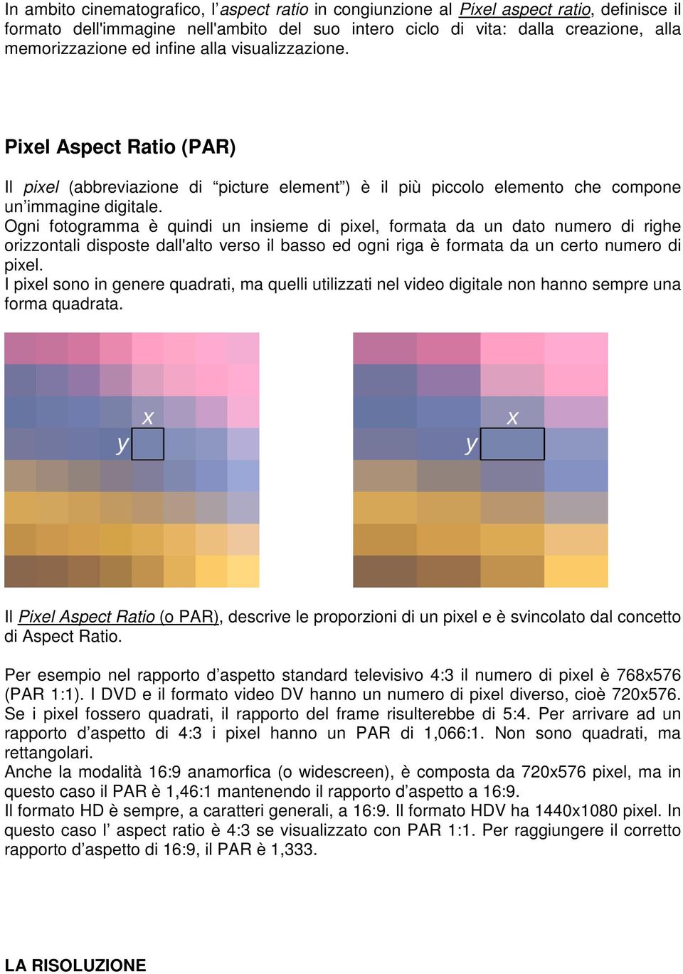 Ogni fotogramma è quindi un insieme di pixel, formata da un dato numero di righe orizzontali disposte dall'alto verso il basso ed ogni riga è formata da un certo numero di pixel.