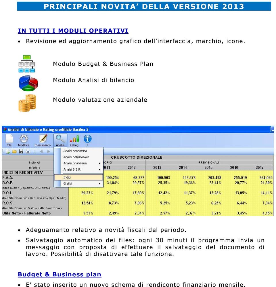 Salvataggio automatico dei files: ogni 30 minuti il programma invia un messaggio con proposta di effettuare il salvataggio del documento