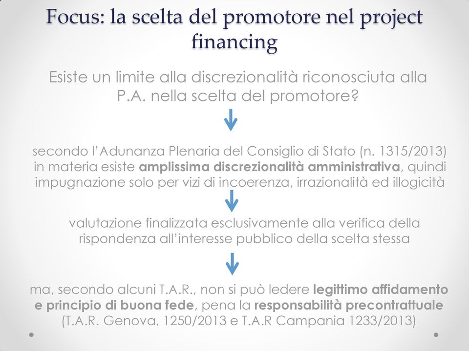 1315/2013) in materia esiste amplissima discrezionalità amministrativa, quindi impugnazione solo per vizi di incoerenza, irrazionalità ed illogicità valutazione