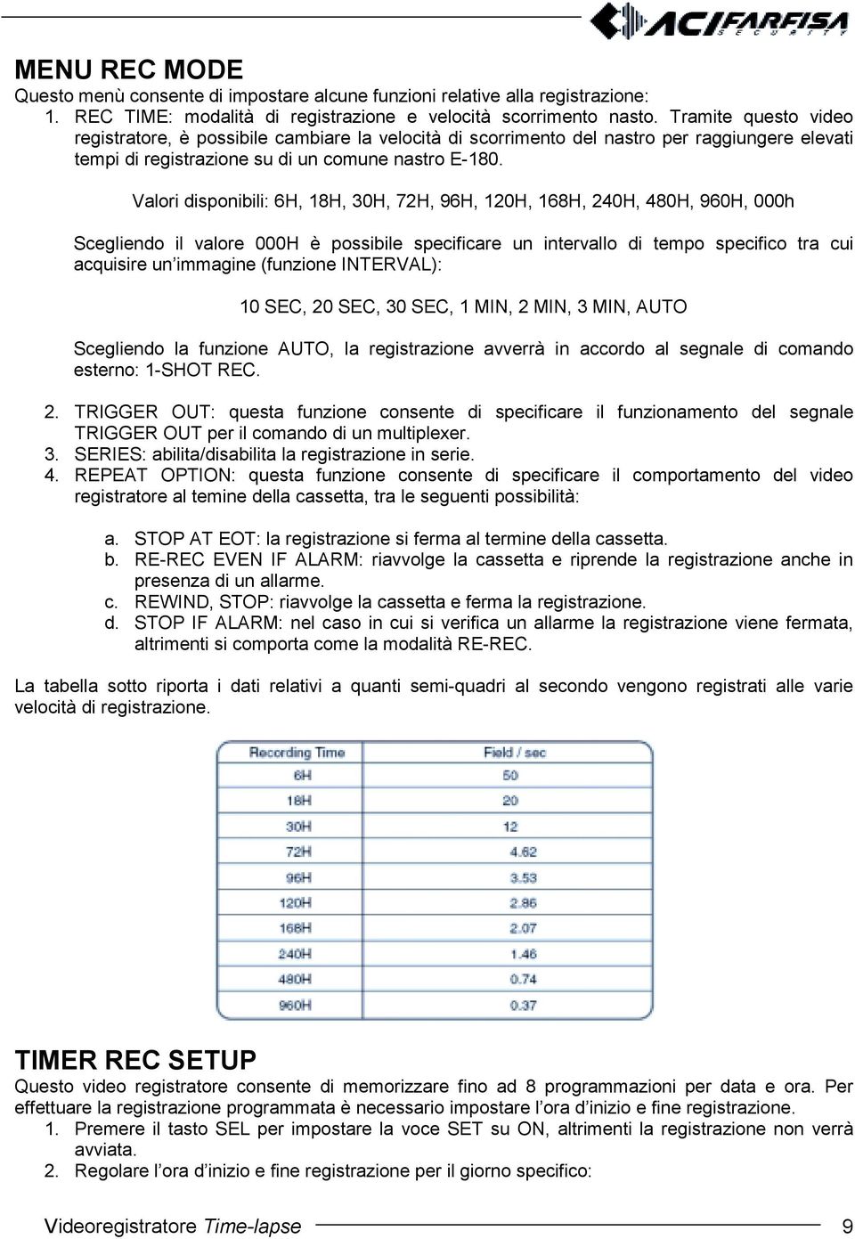 Valori disponibili: 6H, 18H, 30H, 72H, 96H, 120H, 168H, 240H, 480H, 960H, 000h Scegliendo il valore 000H è possibile specificare un intervallo di tempo specifico tra cui acquisire un immagine