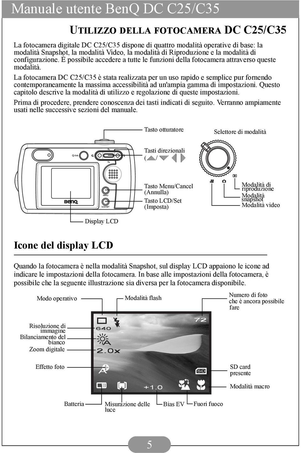 La fotocamera DC C25/C35 è stata realizzata per un uso rapido e semplice pur fornendo contemporaneamente la massima accessibilità ad un'ampia gamma di impostazioni.