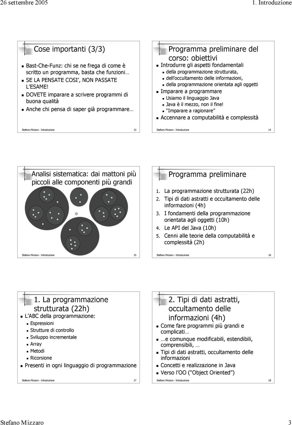 strutturata, dell occultamento delle informazioni, della programmazione orientata agli oggetti Imparare a programmare Usiamo il linguaggio Java Java è il mezzo, non il fine!