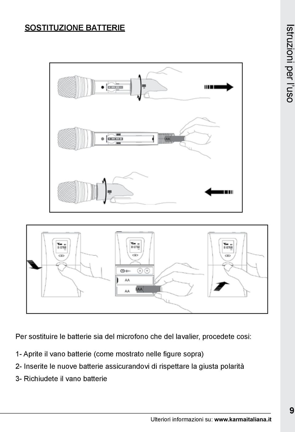 nelle figure sopra) 2- Inserite le nuove batterie assicurandovi di rispettare la