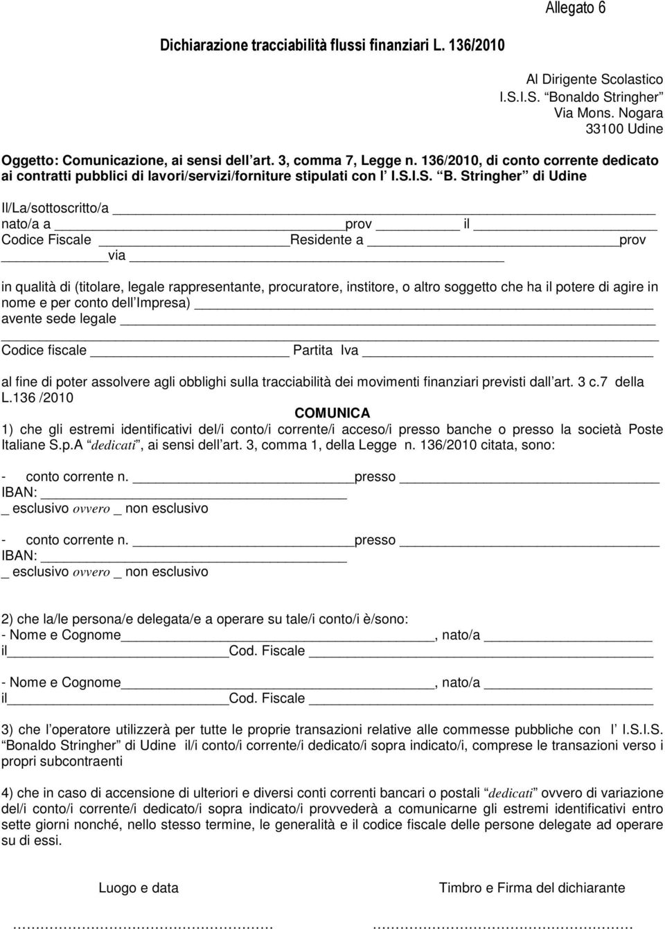 Stringher di Udine Il/La/sottoscritto/a nato/a a prov il Codice Fiscale Residente a prov via in qualità di (titolare, legale rappresentante, procuratore, institore, o altro soggetto che ha il potere