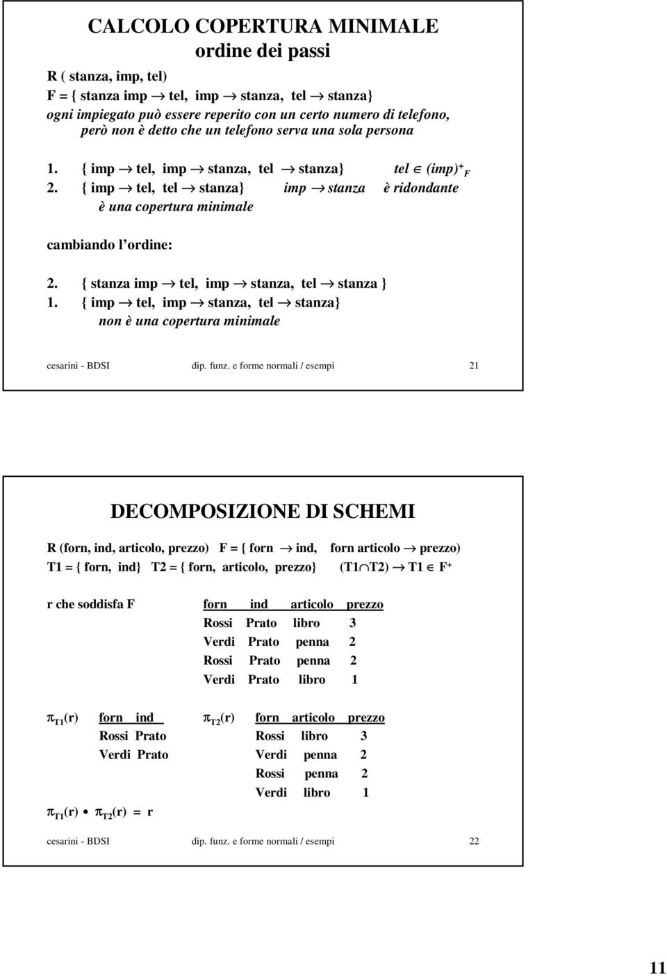 { stanza imp tel, imp stanza, tel stanza } 1. { imp tel, imp stanza, tel stanza} non è una copertura minimale cesarini - BDSI dip. funz.