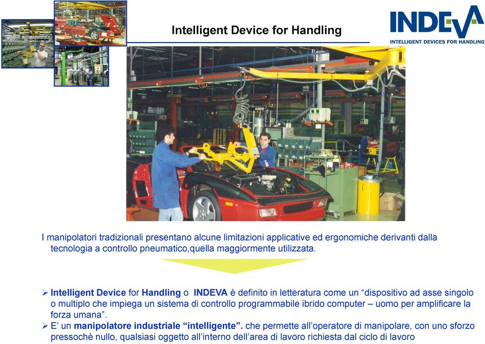 Intelligent Device for Handling o INDEVA è definito in letteratura come un dispositivo ad asse singolo o multiplo che impiega un sistema di controllo