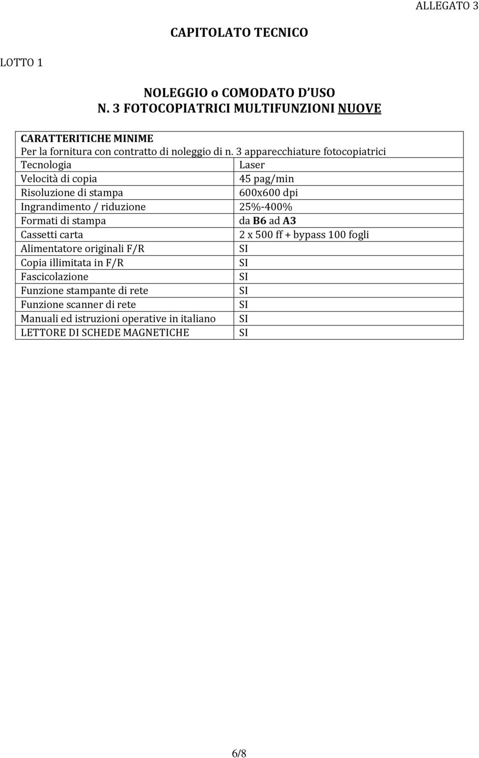 3 apparecchiature fotocopiatrici Tecnologia Laser Velocità di copia 45 pag/min Risoluzione di stampa 600x600 dpi Ingrandimento / riduzione 25%-400%